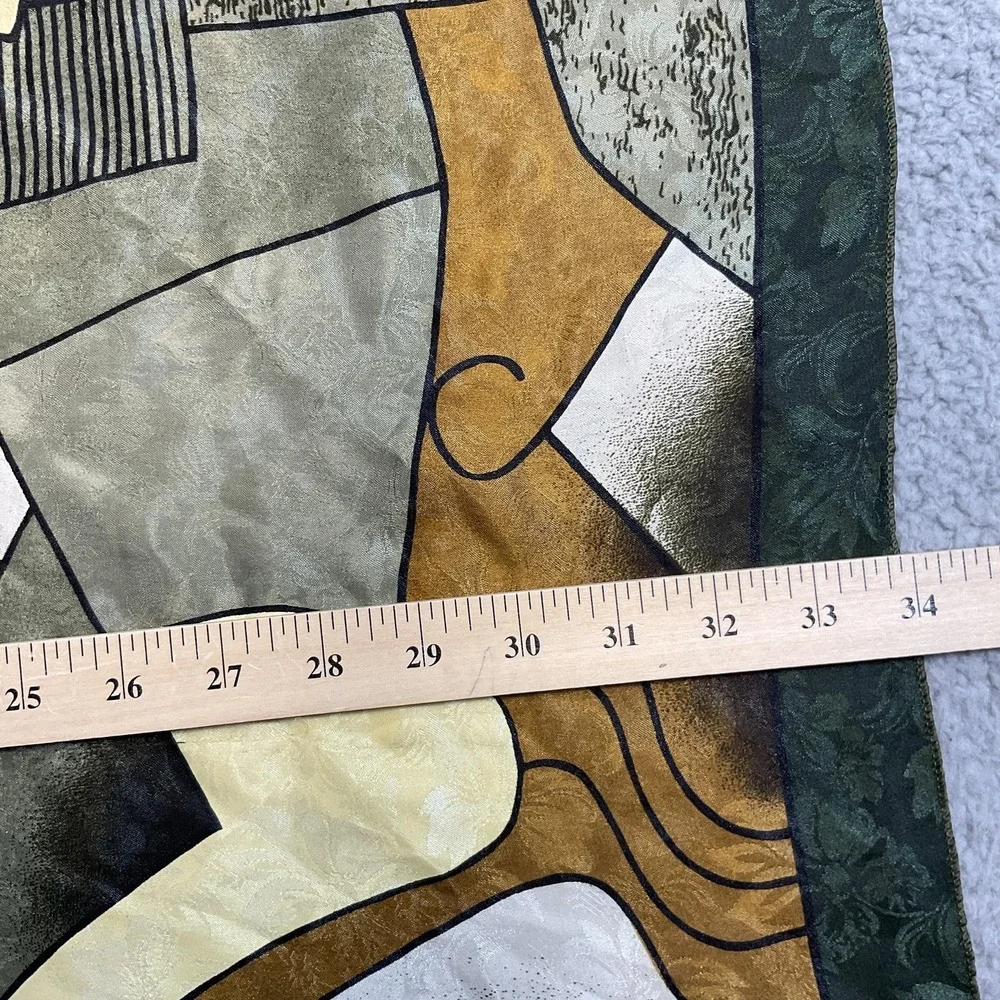 Picasso Scarf Womens One‎ Size Green Geometric Art Square Satin Logo Polyester